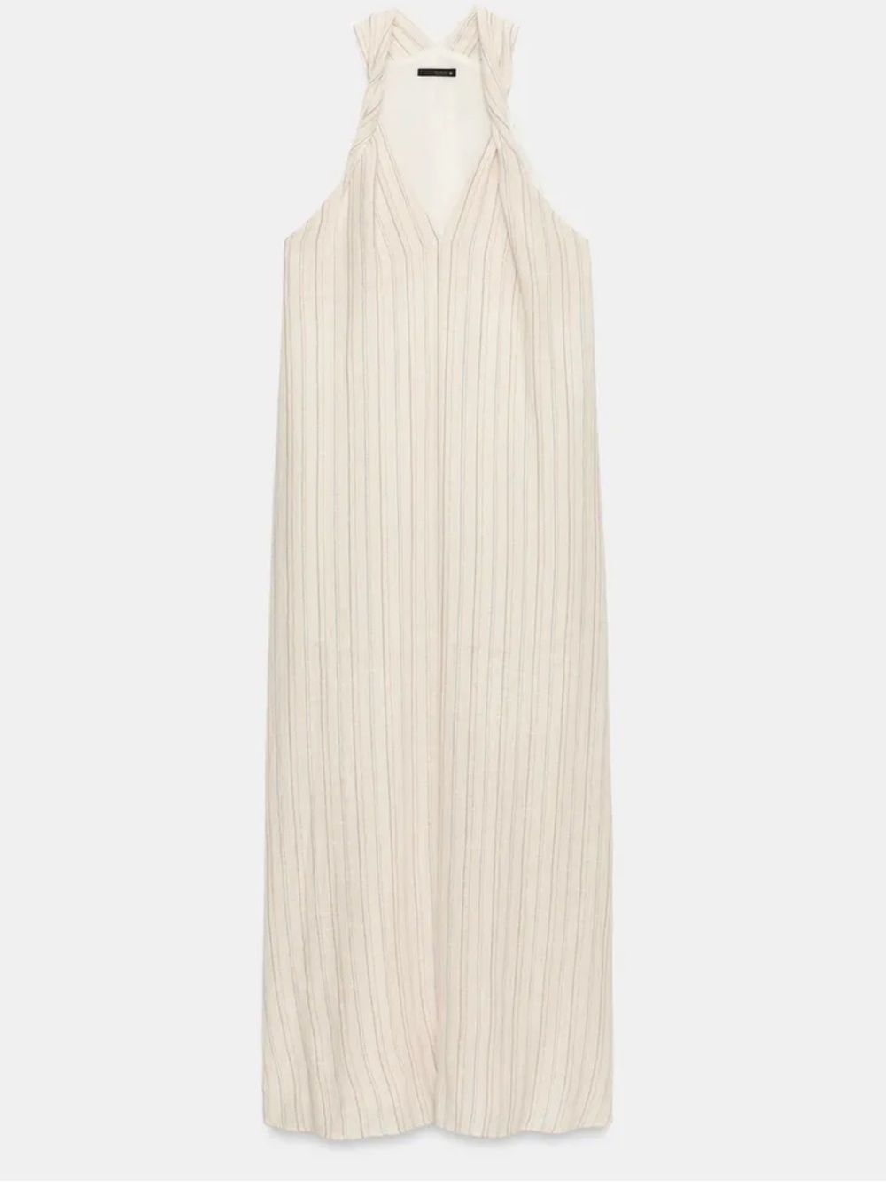 NWT ZARA Sleeveless Twist Strap Lurex Shine Striped V-Neck Maxi Dress Size Small